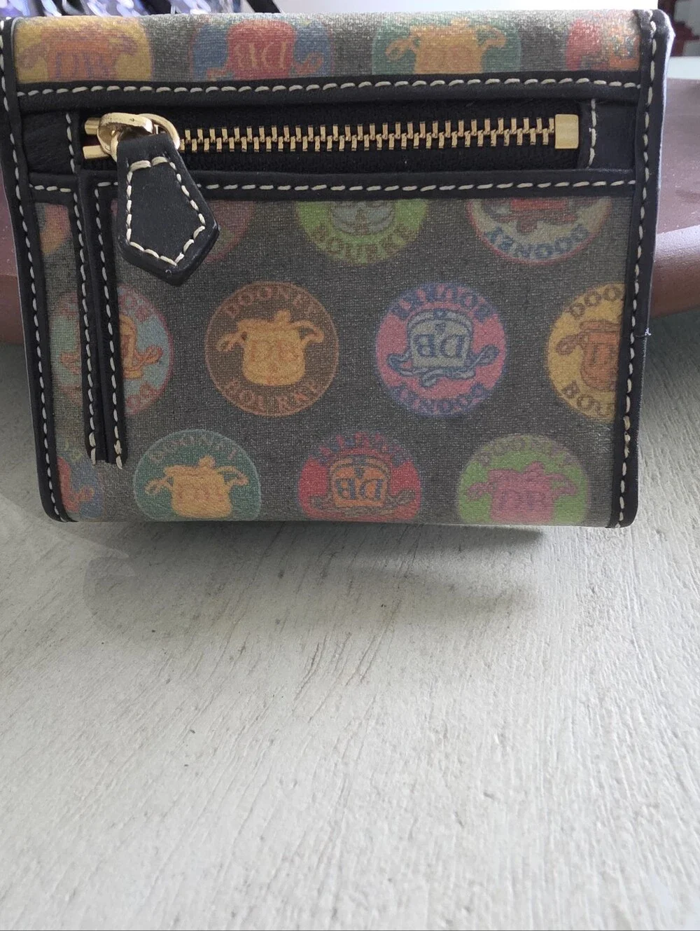 Dooney And Bourke  Black Multicolor Patterned Wallet - Designer Style Trifold